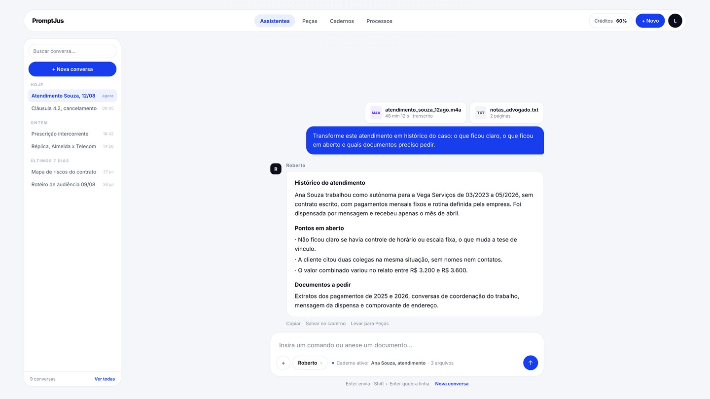 Chat do assistente Roberto com resumo do atendimento de Ana Souza